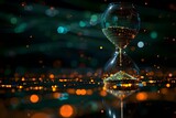 Binary Sands of Time: A Digital Hourglass's Ephemeral Glow. Concept Technology, Time, Digital Art, Hourglass, Ephemeral Glow