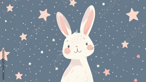 Cute bunny character on starry background toy animal.
