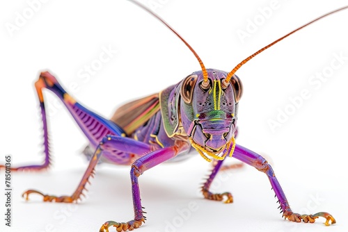 Mystic portrait of Purple Cone-headed Grasshoppe, beside view, full body shot, Close-up View, © Tebha Workspace