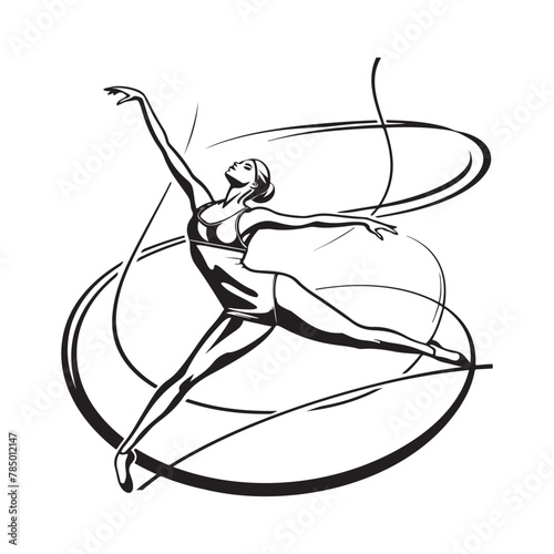 Rhythmic gymnastics with ribbon logo design vector with white background