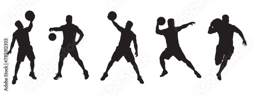 set of silhouettes of basketball players. Athletes with a ball in dynamic poses. Sports, healthy lifestyle, basketball