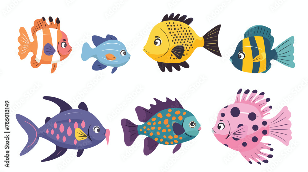 Cute cartoon Sea fish clipart page for kids. Vector illustration