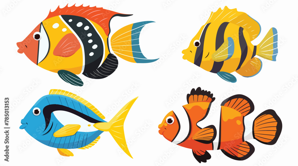 Fototapeta premium Cute cartoon Sea fish clipart page for kids. Vector illustration