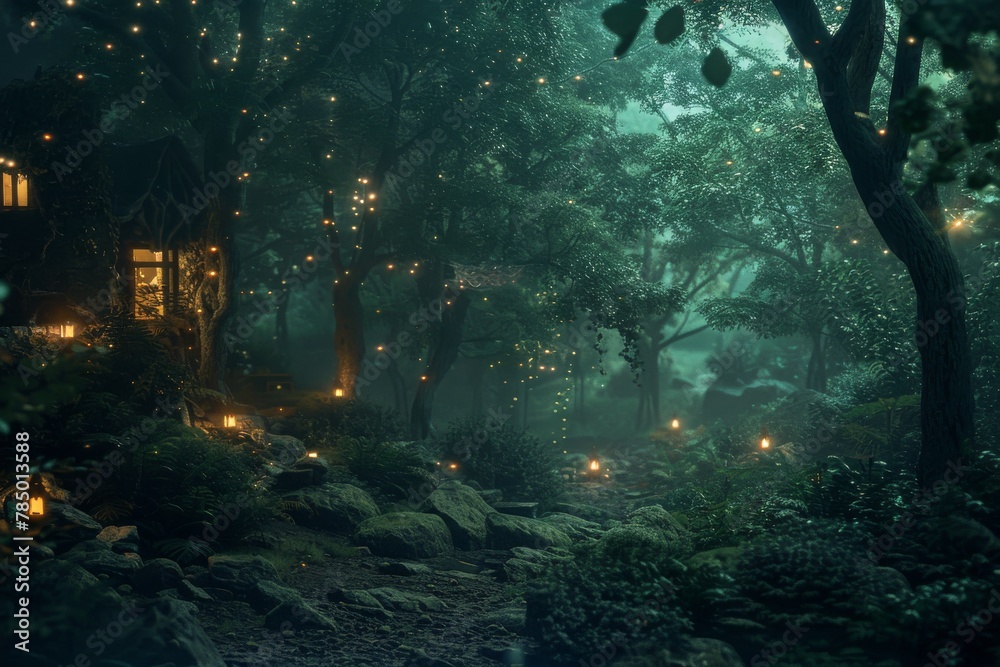 Mystic Glen: A Serene Forest in Moonlight