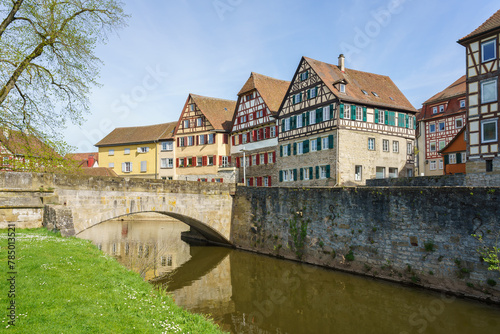 Blick auf den mittelalterlichen Stadtkern von Schwäbisch Hall mit seinen Fachwerkhäusern