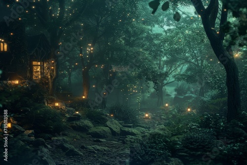 Mystic Glen  A Serene Forest in Moonlight