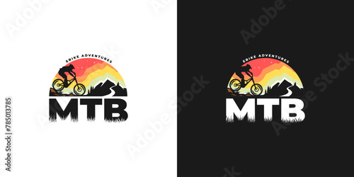 An MTB (Mountain Bike) illustration logo featuring a mountain trail against a retro-toned sky, capturing the essence of adventure and nature.