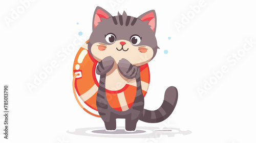Cute cat holding a buoy. Animal cartoon concept isolated © Asad