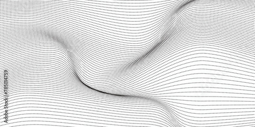 Flowing dot particles wave pattern halftone black gradient smooth curve shape isolated on transparent background. Vector in concept of technology, science, music, modern wave