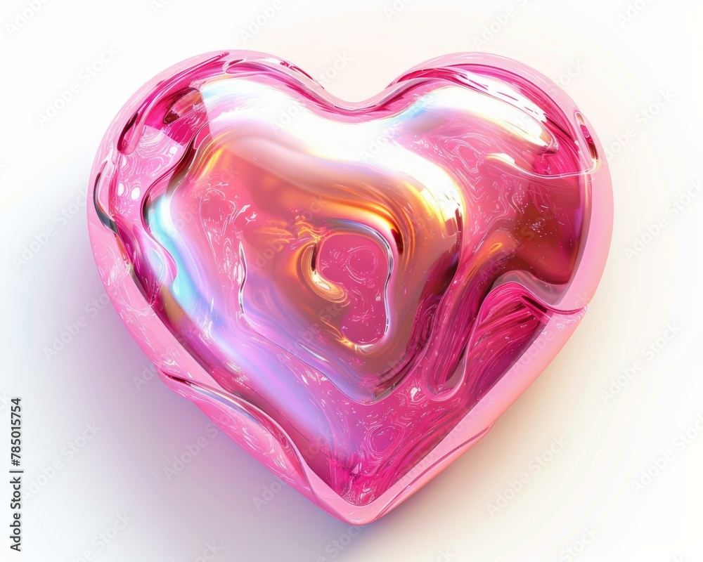 A pink heart shaped object with a shiny surface. Generative AI.