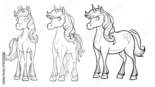 Black line Unicorn for coloring book or page.