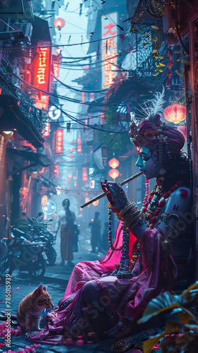 Neon Symphony  Cyberpunk Rendition of Lord Krishna s Serenade