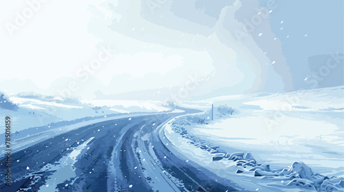 Blizzard conditions on a desolate road Flat vector