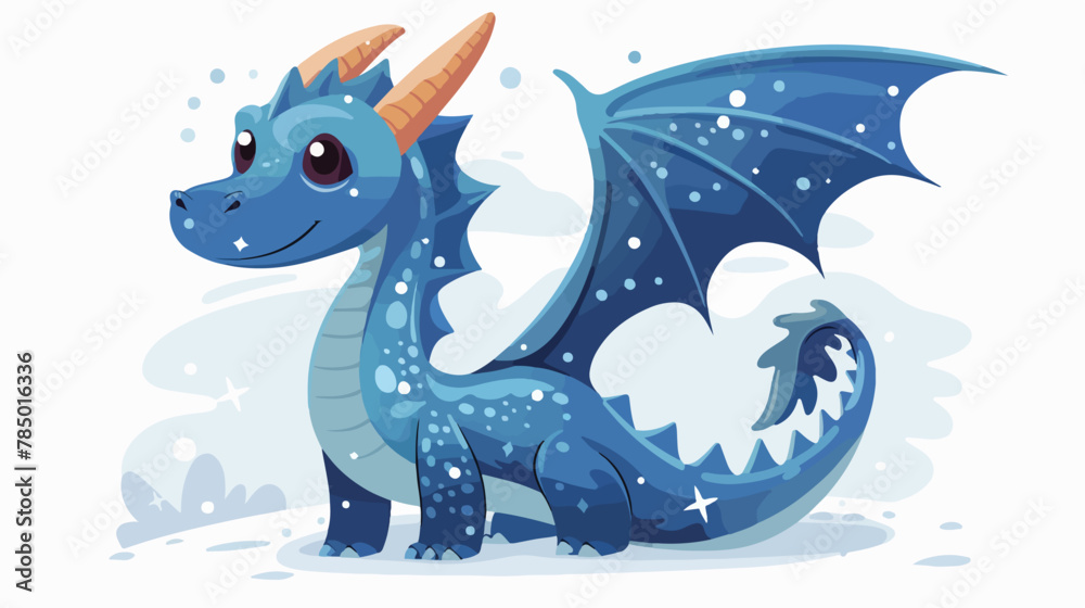 Blue cute dragon fun flat winter vector isolated 