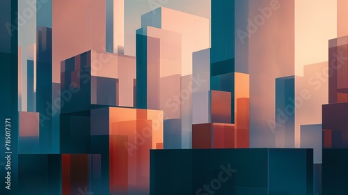 A cityscape with buildings made of wood and glass. The buildings are tall and have a modern look. The sky is blue and the sun is setting, creating a warm and peaceful atmosphere