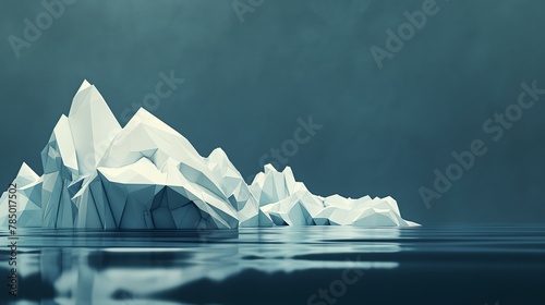 A large ice block is floating in the ocean. The water is calm and the sky is cloudy photo