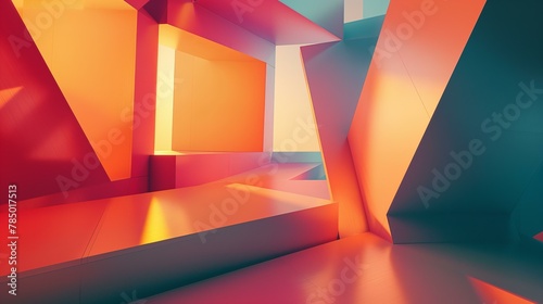 A room with a lot of different colored walls and a lot of different shaped walls. The room is very open and has a lot of space