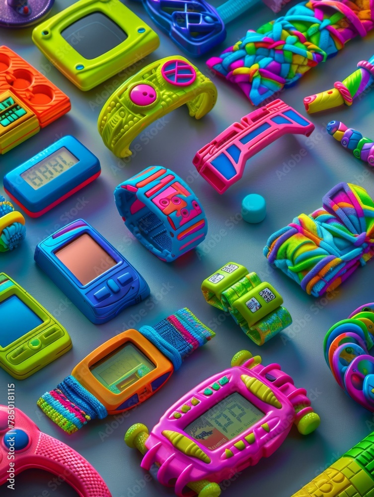 A bunch of colorful toys are displayed on a table. Generative AI. A bunch of colorful toys are displayed on a table. Generative AI.