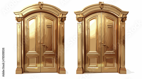 Brass doors curved and closed at a bank entrance Flat