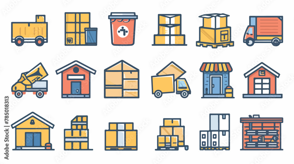 Package logistic management pictogram. Packaging proce