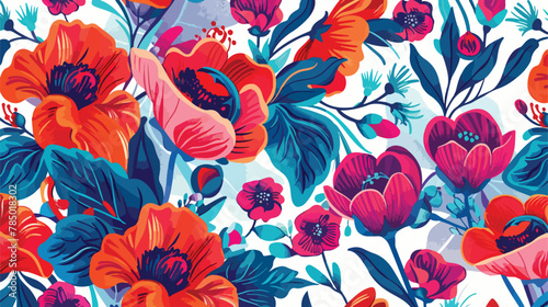 Fototapeta Naklejka Na Ścianę i Meble -  Bright background in retro floral style summer print.