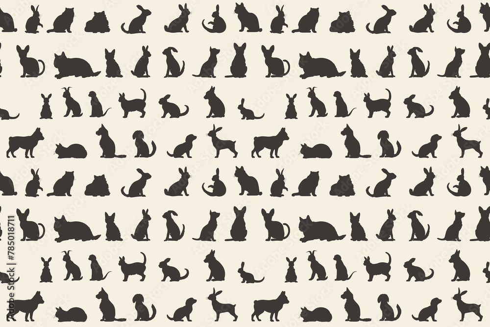Monochrome animal silhouettes pattern on beige Monochrome animal silhouettes pattern on beige