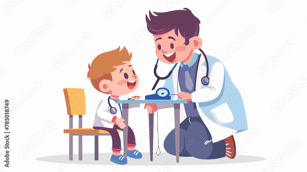Pediatrician doctor examining little baby boy doing