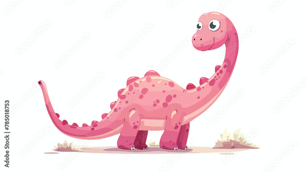 Cute pink dinosaur. Cartoon dino. Vector illustration