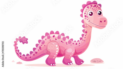 Cute pink dinosaur. Cartoon dino. Vector illustration