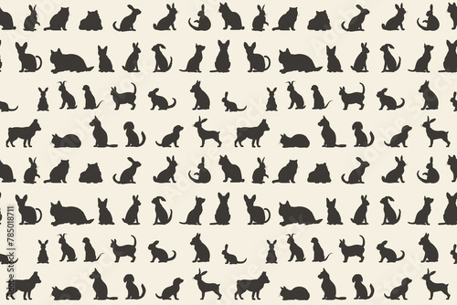 Monochrome animal silhouettes pattern on beige