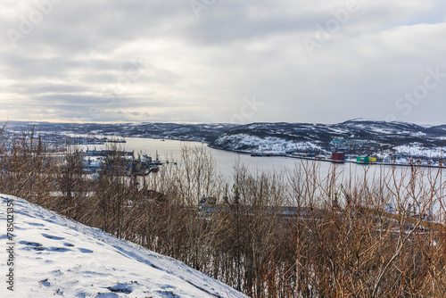  view of the historic city center beyond the Arctic Circle in early spring in Murmansk, Russia