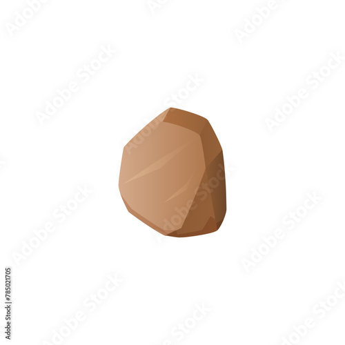 Stone rock icon, cobblestone or debris of the mountain, one huge stone block, vector brown rounded boulder game asset