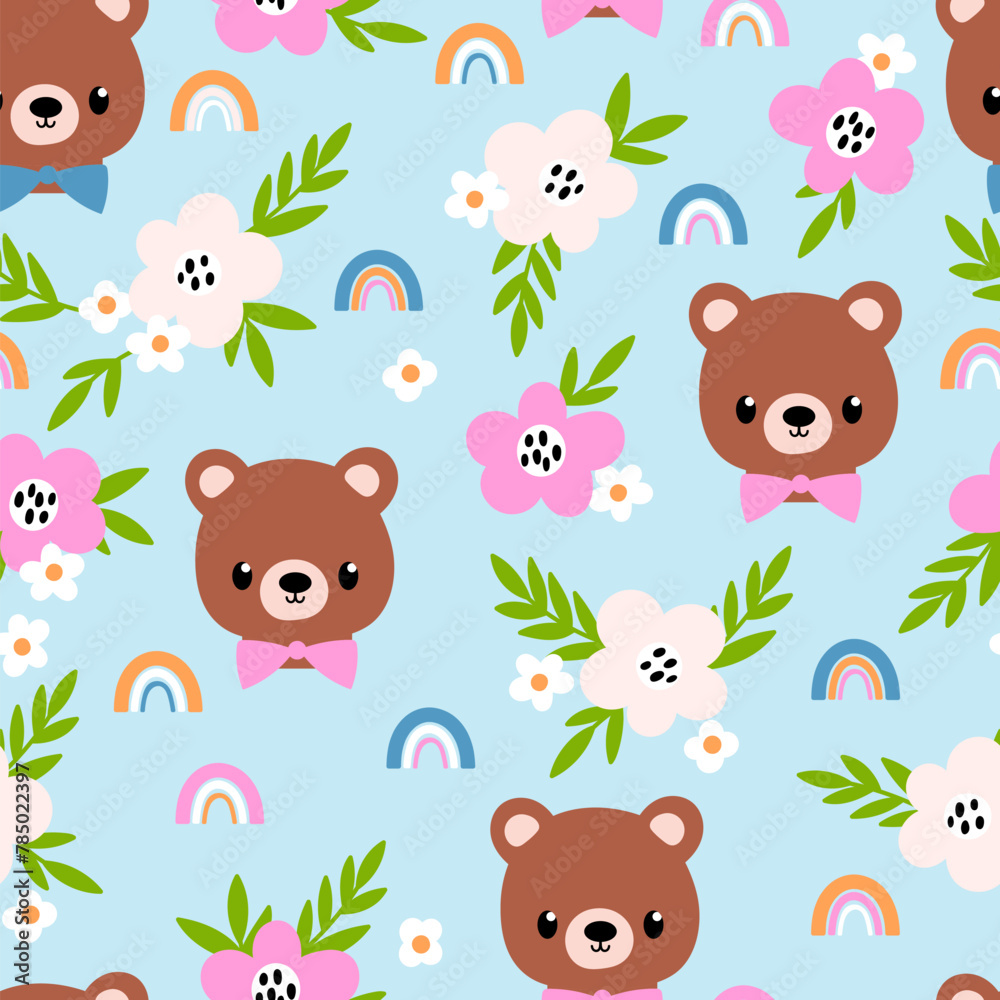 Seamless pattern with cute bears - obrazy, fototapety, plakaty 