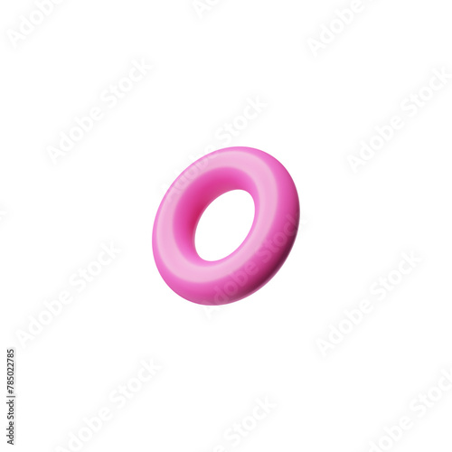 Pink ring torus 3D model vector icon, geometric round shape, render volumetric hole figure, Brutalism, glossy toy block