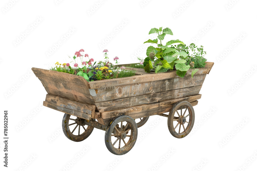 Wooden Wagon Overflowing With Plants