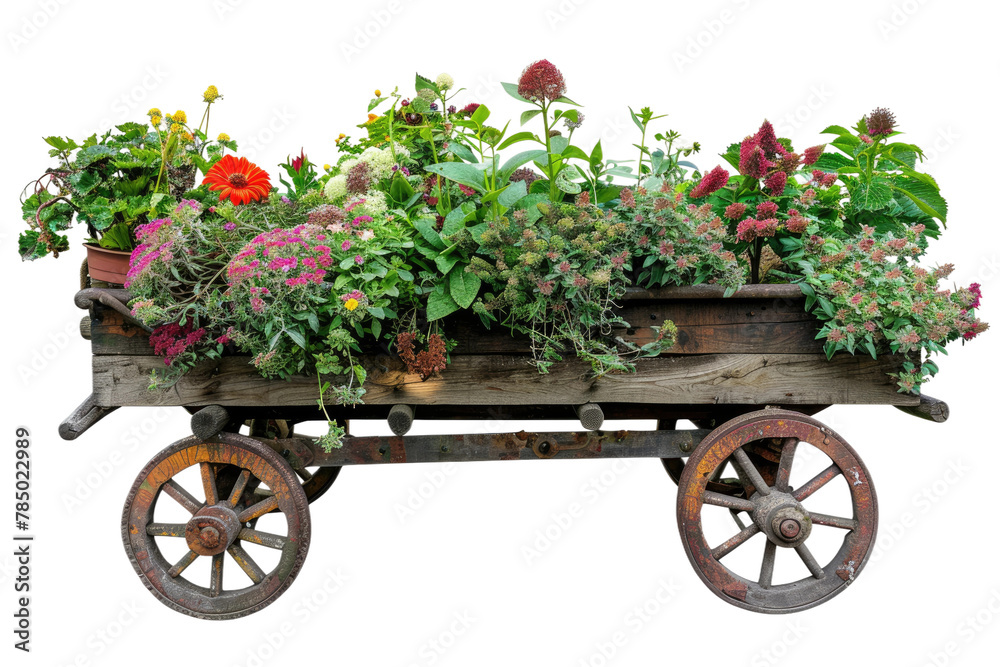 Wooden Wagon Filled With Flowers