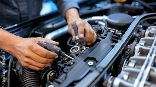 Mechanic or technician checking and working on a car engine