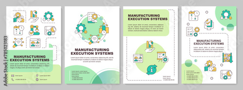 MES systems benefits green circle brochure template. Leaflet design with linear icons. Editable 4 vector layouts for presentation, annual reports. Arial-Bold, Myriad Pro-Regular fonts used