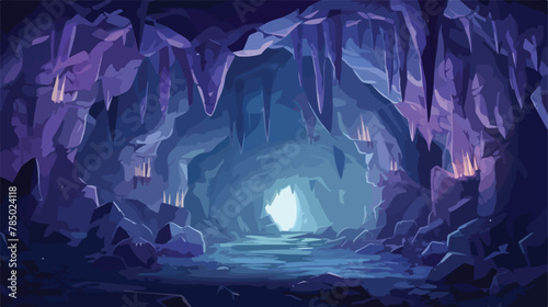 Dark underground cave interior with rays of moonlight