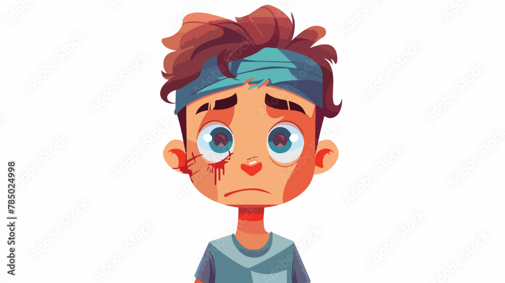 Cartoon boy with injured head Flat vector isolated 