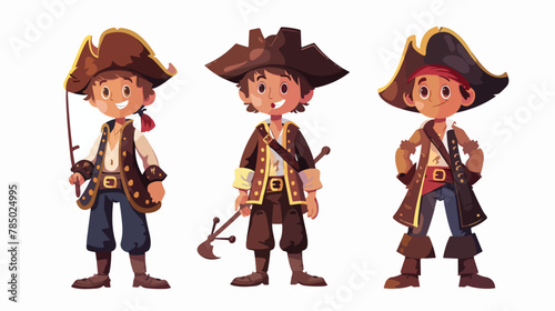 Cartoon boy pirate with hand hook happy vector