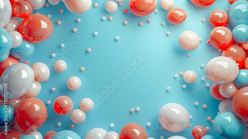 Festive Birthday Celebration Frame with Balloons and Confetti with pastel blue background