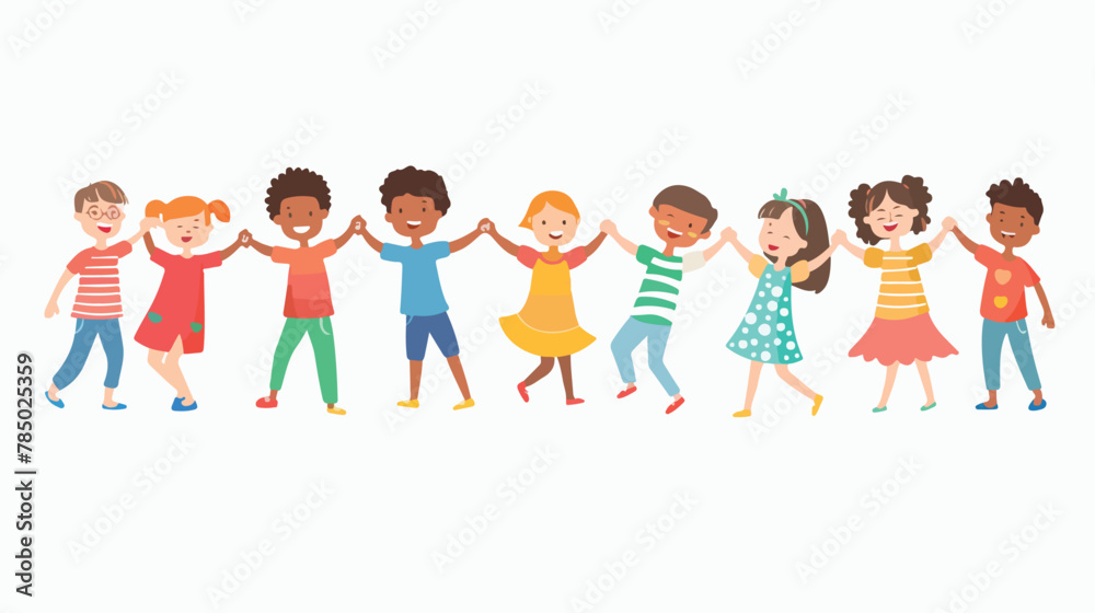 Happy standing multiethnic children dancing in circle