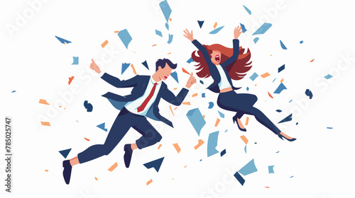 Shocked business man and woman colleagues falling dow photo