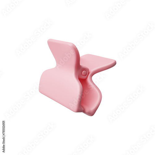 Hairpin 3D style icon, vector cartoon pink hair accessory, hair-clip barrette hairdresser equipment, render hairgrips
