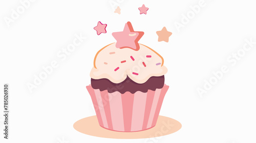 Cute cupcake with star isolated on white background illustration