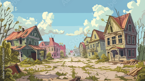 Abandoned town, illustration, cartoon hand-drawing background