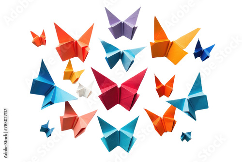 Group of Colorful Origami Butterflies on White Background