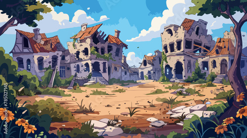 Abandoned town, illustration, cartoon hand-drawing background