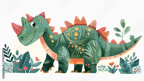 Cute dinosaur animal illustration design Flat vector